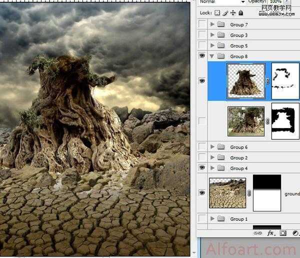 photoshop 合成恐怖的树怪