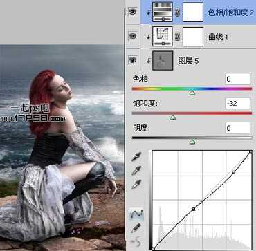 photoshop合成制作出绝望的美女蹲坐在海边的场景