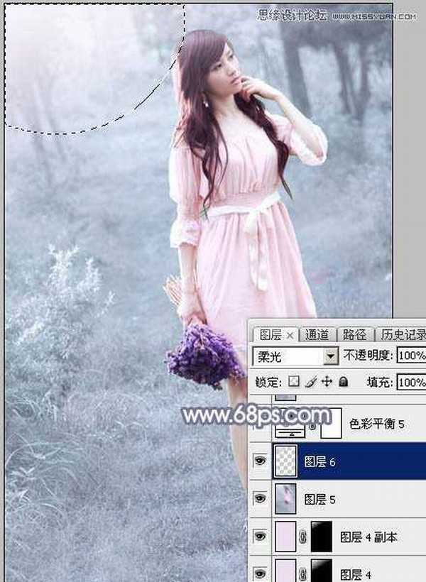 Photoshop制作外景美女的唯美紫色效果