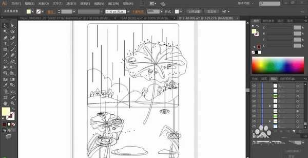 ai怎么绘制荷塘下雨的背景矢量图?